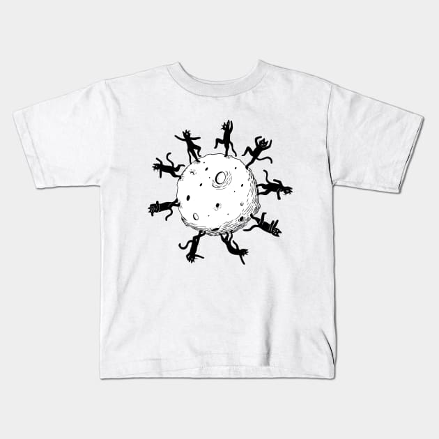 Cats dancing on the moon Kids T-Shirt by Sebastian